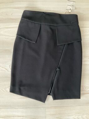 Cop.Copine Black Pencil Skirt with Asymmetrical Overlay